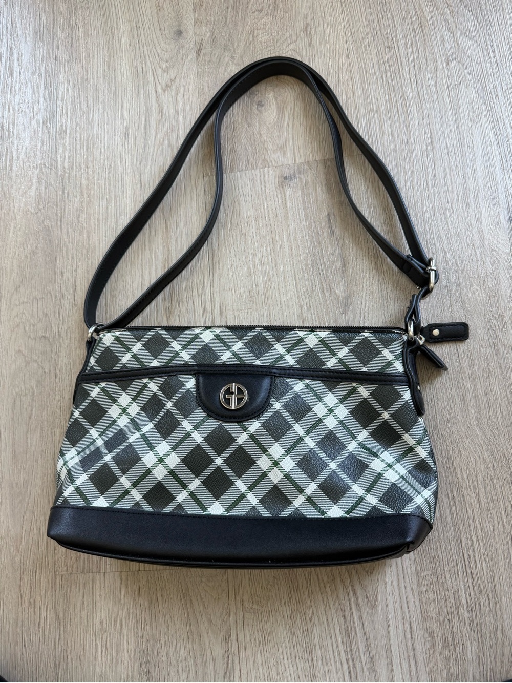 Giani Bernini Olive Plaid Crossbody Shoulder Bag with Black Trim